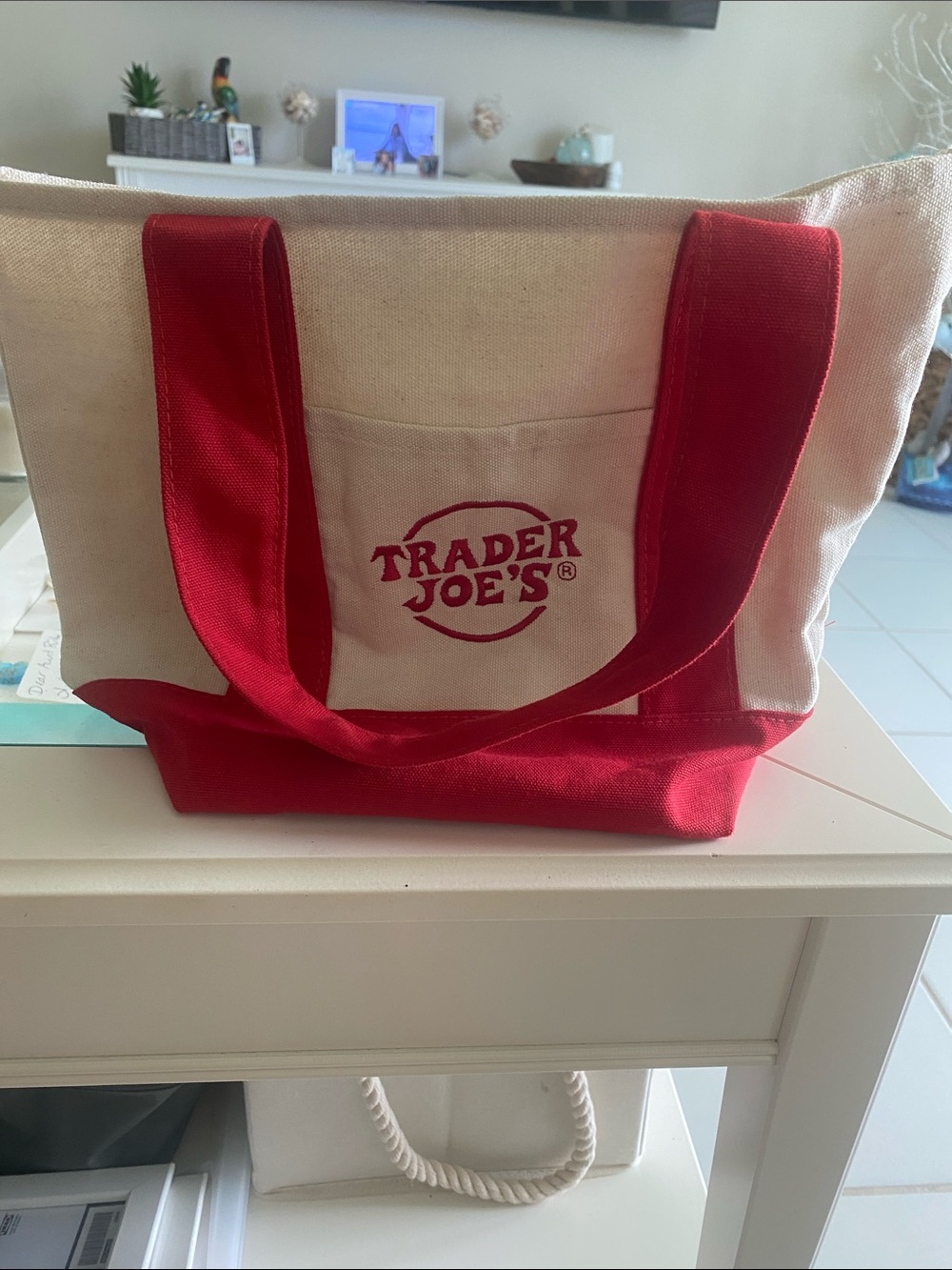 Trader Joe's Red & Cream Canvas Tote Bag